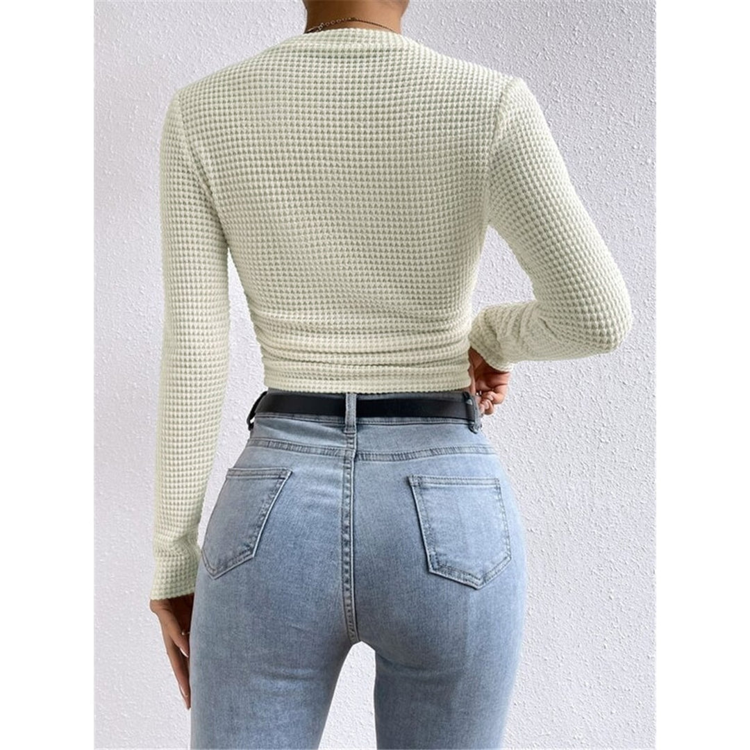 Remi Cropped Waffle-Knit Long-Sleeve Top - image 4