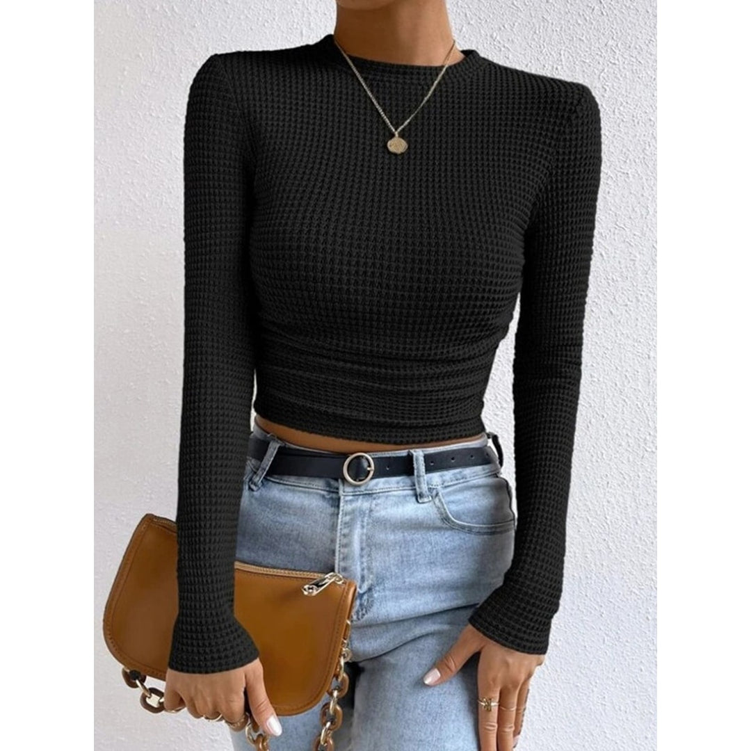 Remi Cropped Waffle-Knit Long-Sleeve Top - image 8
