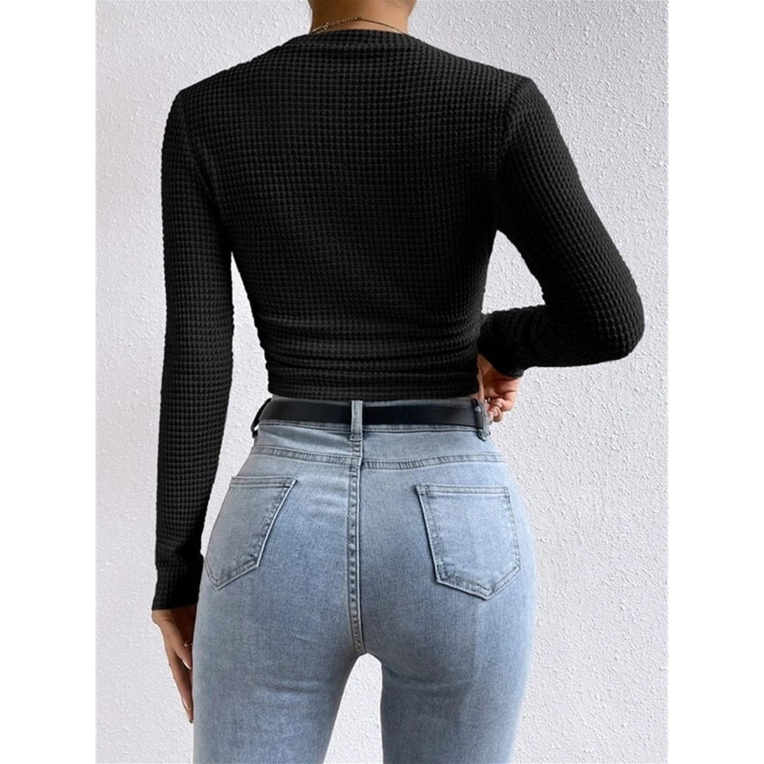 Remi Cropped Waffle-Knit Long-Sleeve Top - image 9