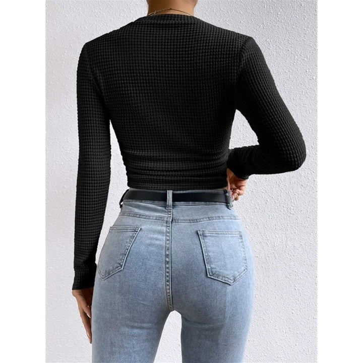 Remi Cropped Waffle-Knit Long-Sleeve Top - image 9