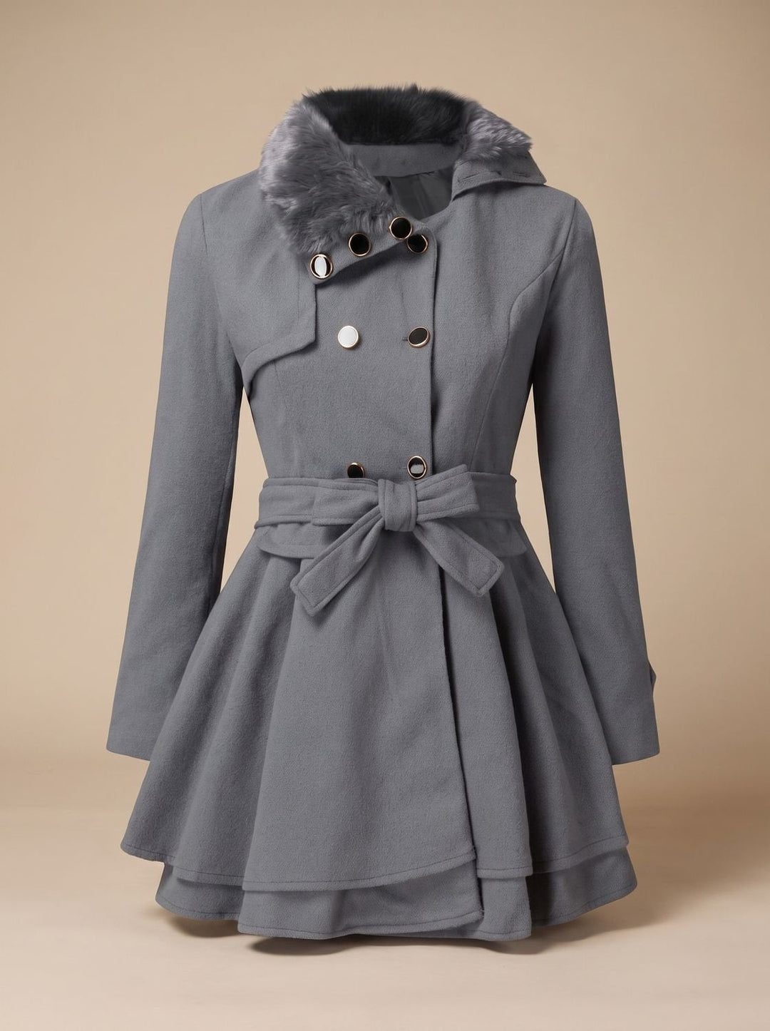 Marrit Double-Breasted Skirted Coat with Faux Fur Collar - image 2