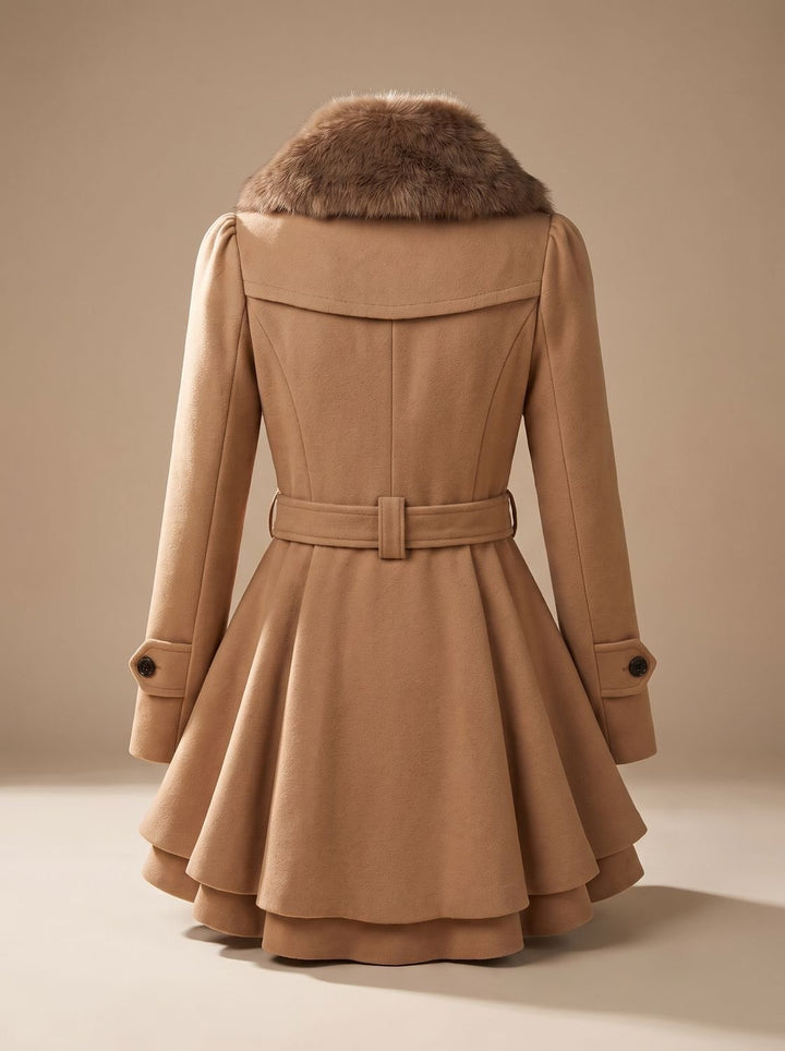 Marrit Double-Breasted Skirted Coat with Faux Fur Collar - image 3