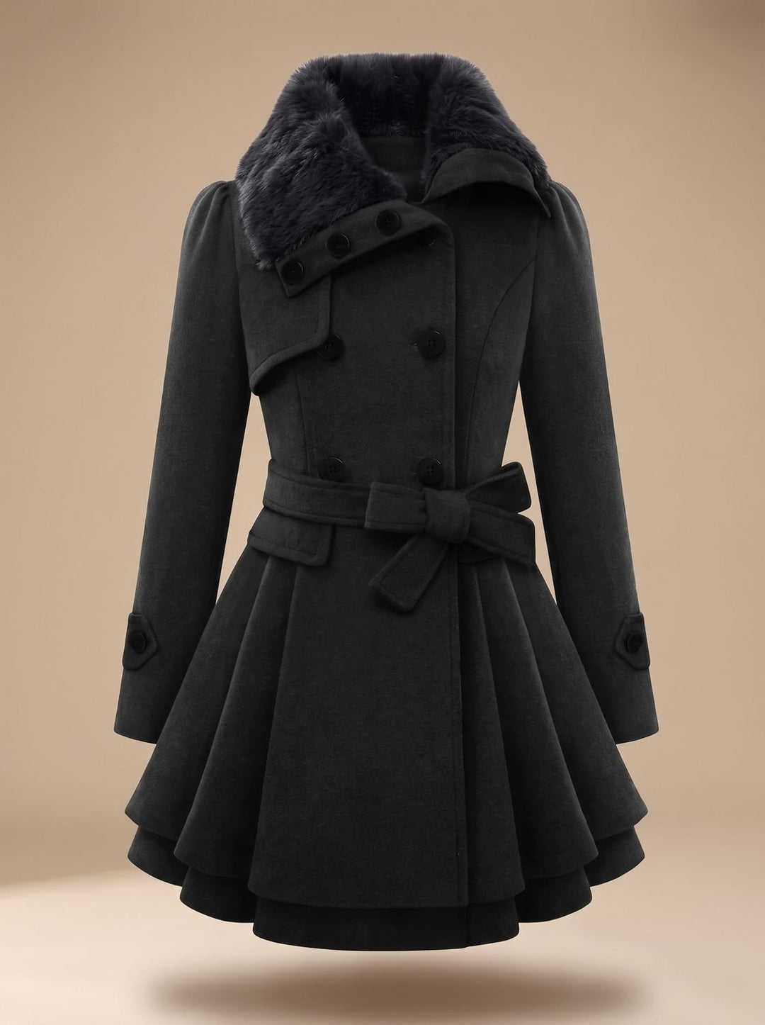 Marrit Double-Breasted Skirted Coat with Faux Fur Collar - image 6