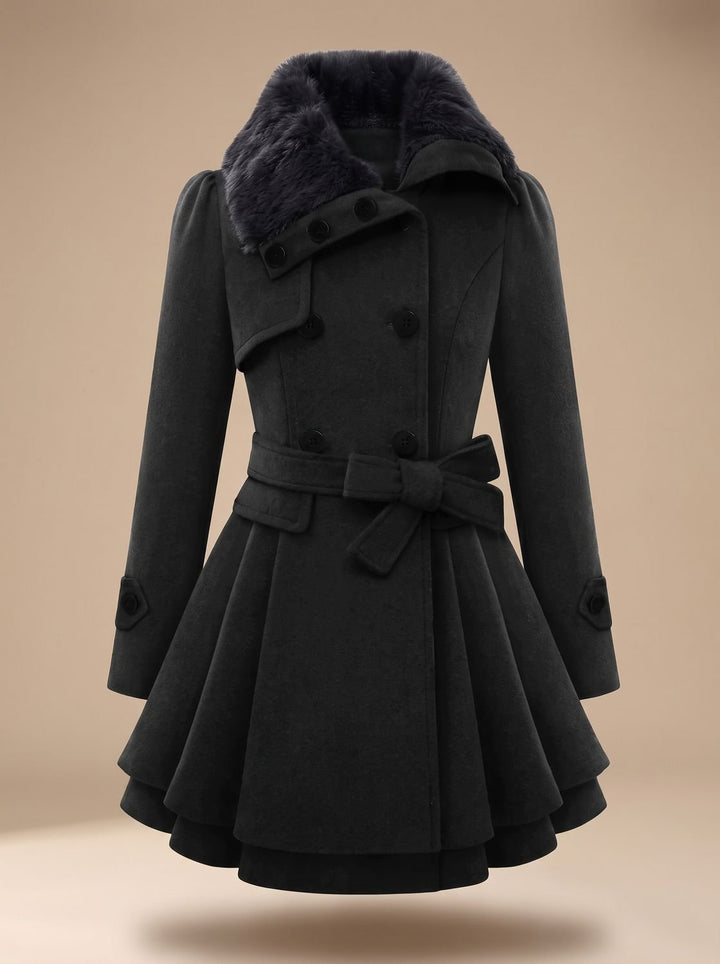 Marrit Double-Breasted Skirted Coat with Faux Fur Collar - image 6