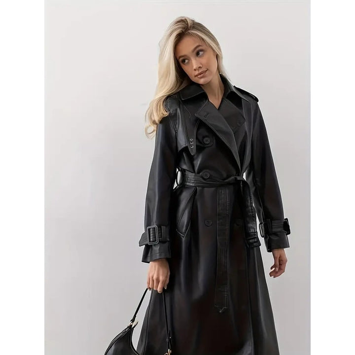 Olympe Double-Breasted Faux Leather Trench Coat - image 1