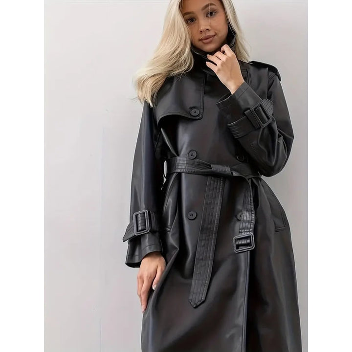 Olympe Double-Breasted Faux Leather Trench Coat - image 2