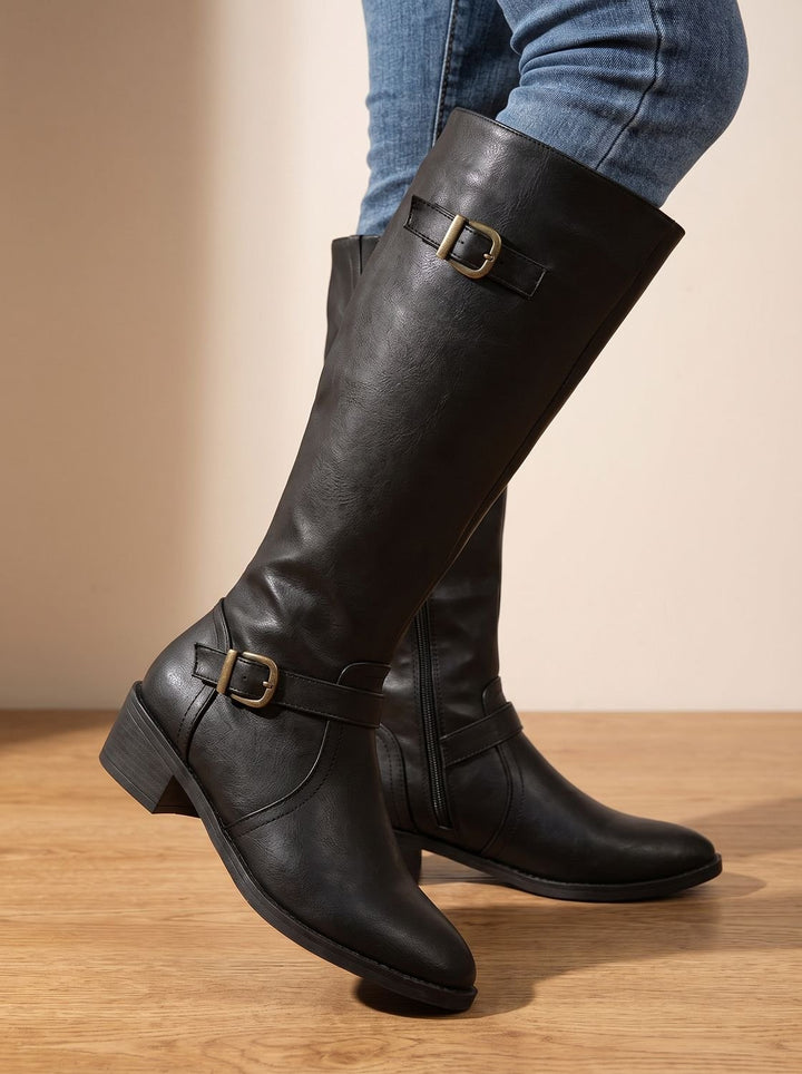 Jantine Double-Buckle Knee-High Riding Boots with Low Block Heel - image 2