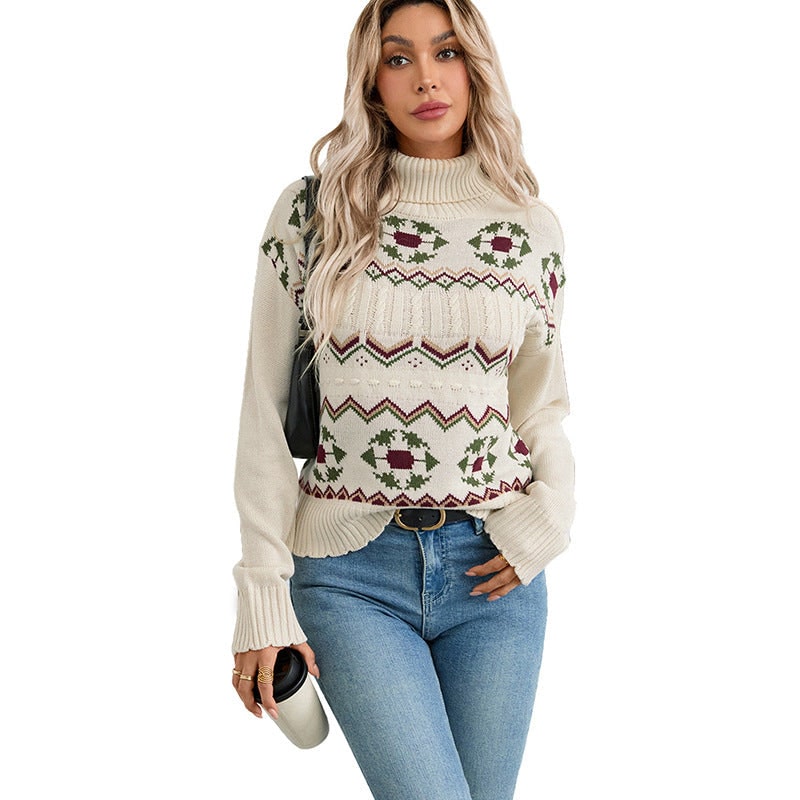 Evy Fair Isle Turtleneck Sweater with Cable Knit - image 5