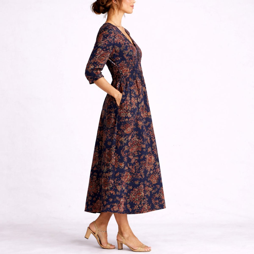 Women's Floral A-Line Empire-Waist V-Neck Maxi Dress for Wedding Guests in Multicolor — view 2