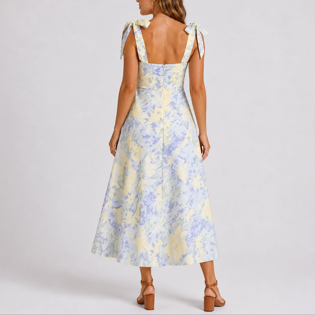 Women's Floral A-Line Ruched Sweetheart Midi Dress for Wedding Guests — view 3