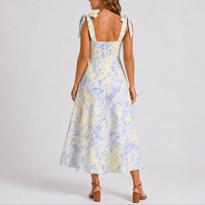 Women's Floral A-Line Ruched Sweetheart Midi Dress for Wedding Guests — view 3