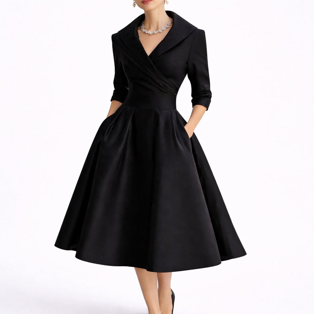 Women's A-Line Wrap V-Neck Three-Quarter-Sleeve Midi Dress for Wedding Guests — view 1