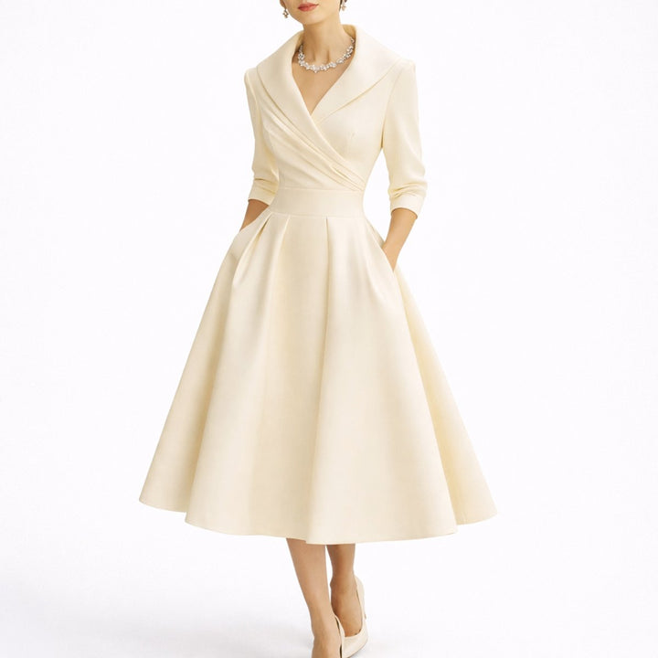 Women's A-Line Wrap V-Neck Three-Quarter-Sleeve Midi Dress for Wedding Guests — view 4