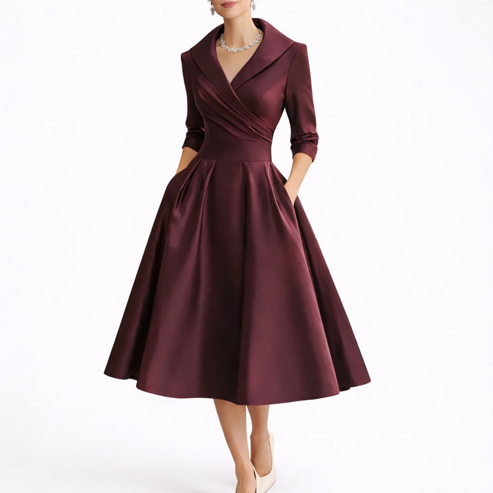 Women's A-Line Wrap V-Neck Three-Quarter-Sleeve Midi Dress for Wedding Guests — view 5