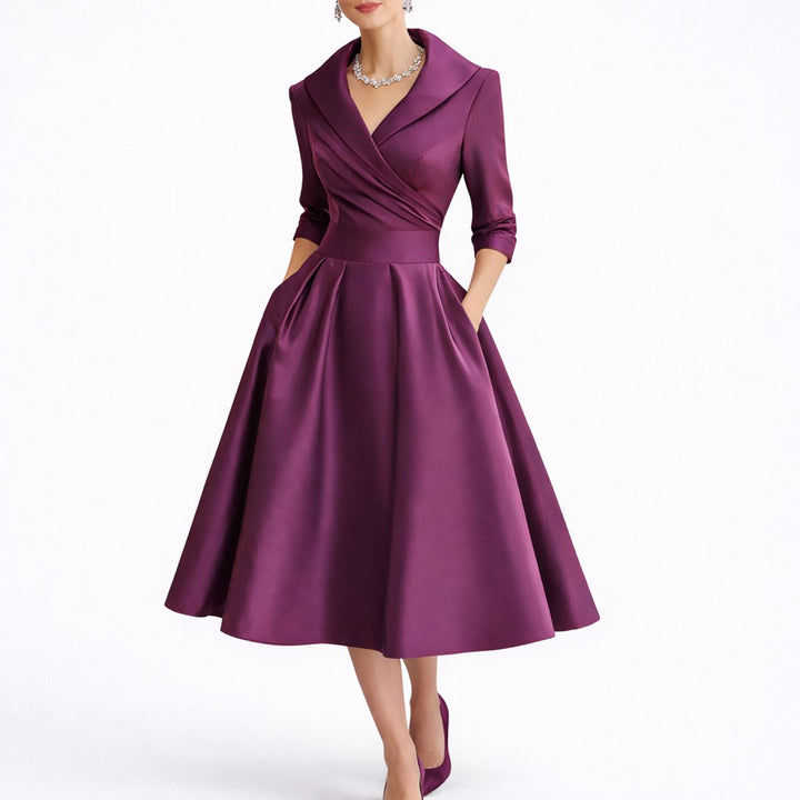 Women's A-Line Wrap V-Neck Three-Quarter-Sleeve Midi Dress for Wedding Guests — view 6