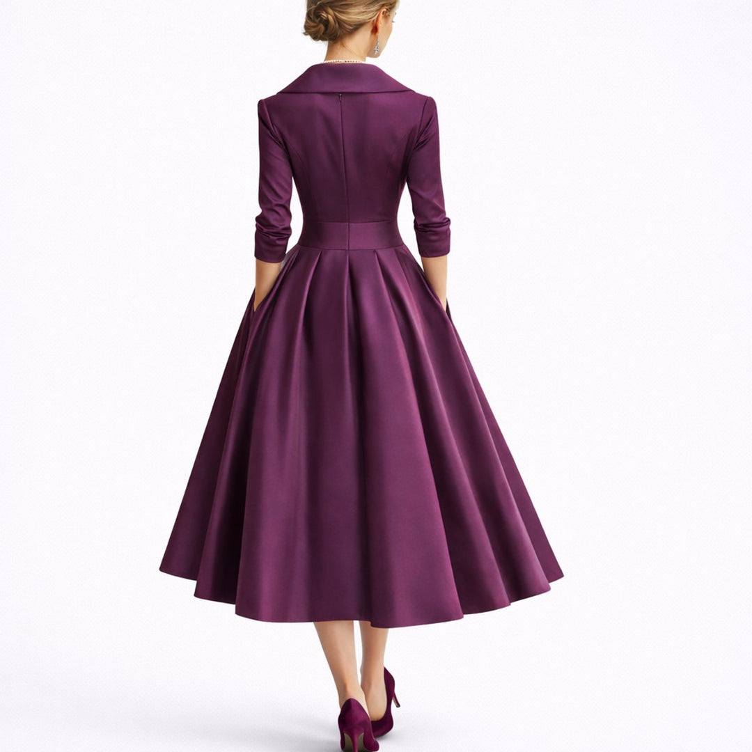 Women's A-Line Wrap V-Neck Three-Quarter-Sleeve Midi Dress for Wedding Guests — view 7