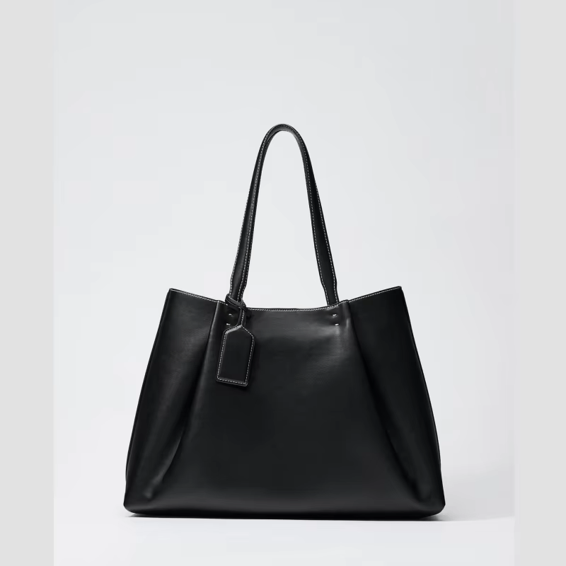 Fiene Faux Leather Tote Bag with Contrast Stitching - image 1