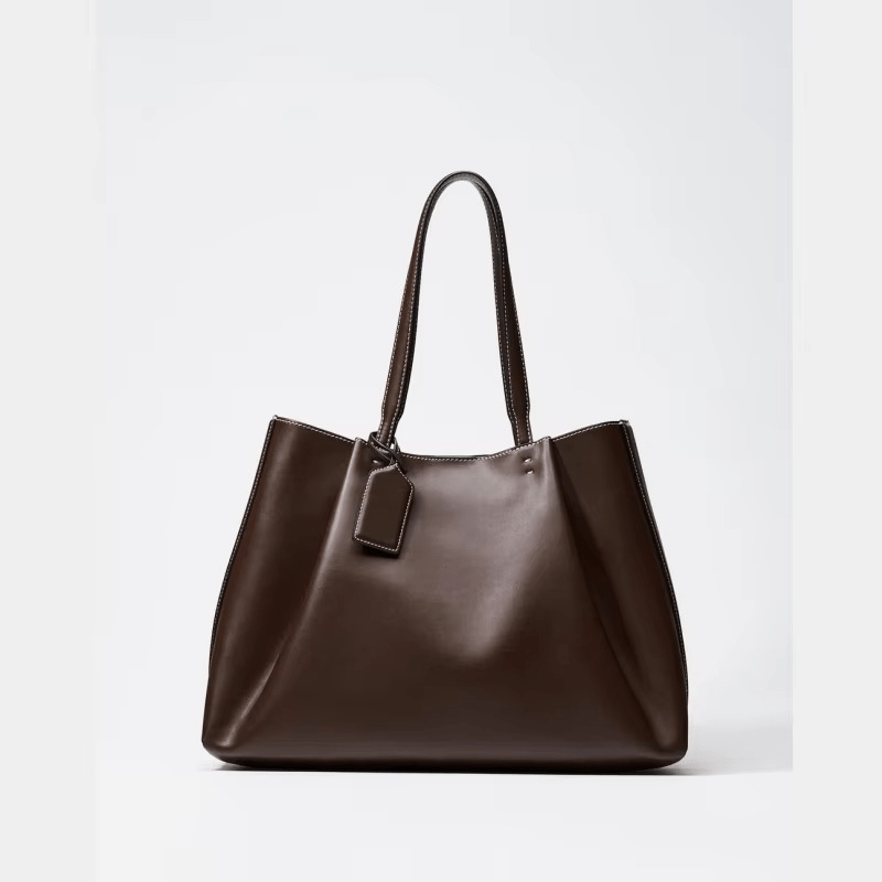 Fiene Faux Leather Tote Bag with Contrast Stitching - image 2
