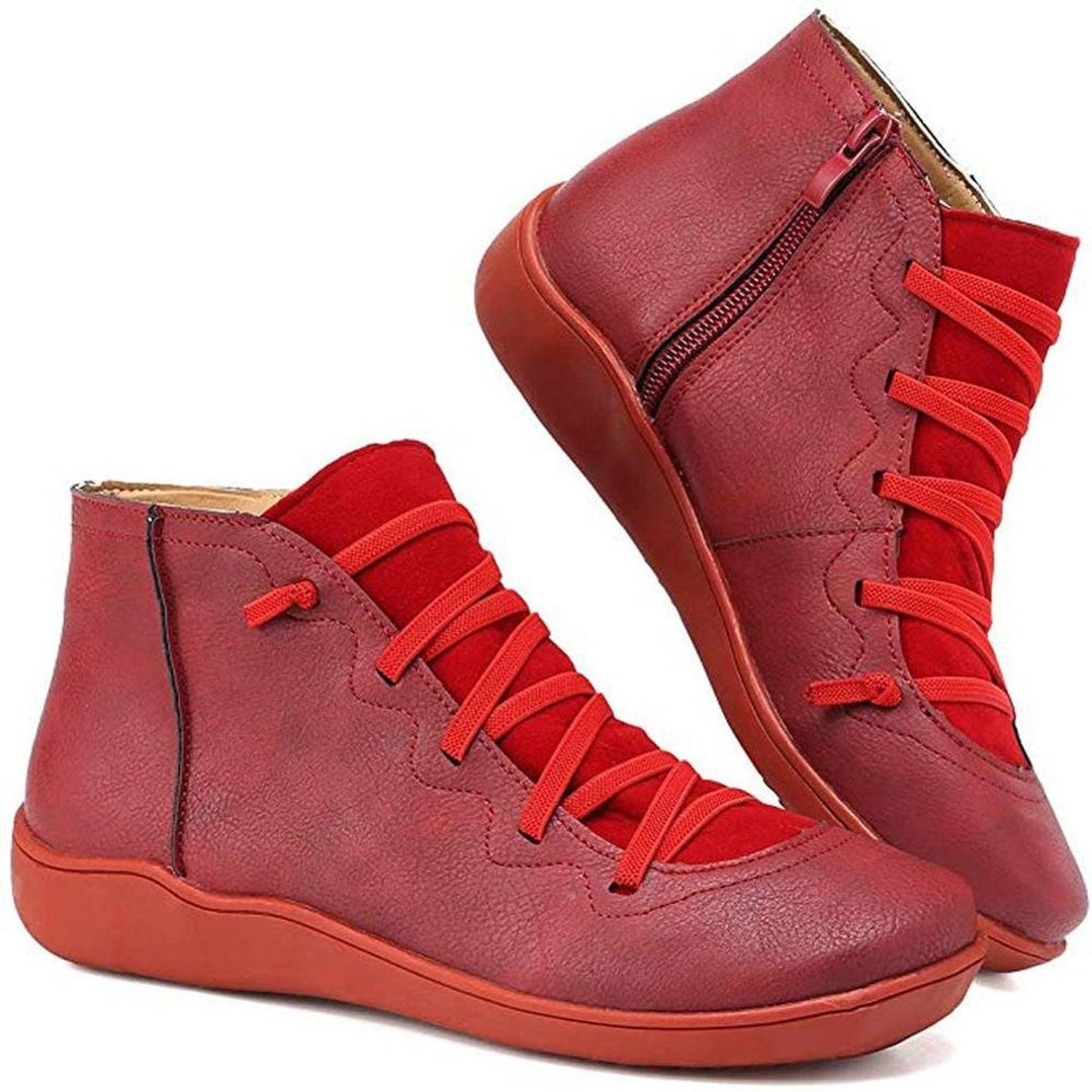 Coraline | Women's Cushioned Lace-Up Boots for Wide Feet in Red