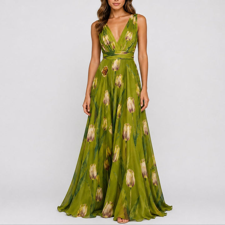 Women's Floral A-Line Wrap V-Neck Maxi Dress for Wedding Guests — view 1