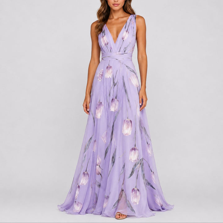 Women's Floral A-Line Wrap V-Neck Maxi Dress for Wedding Guests — view 2