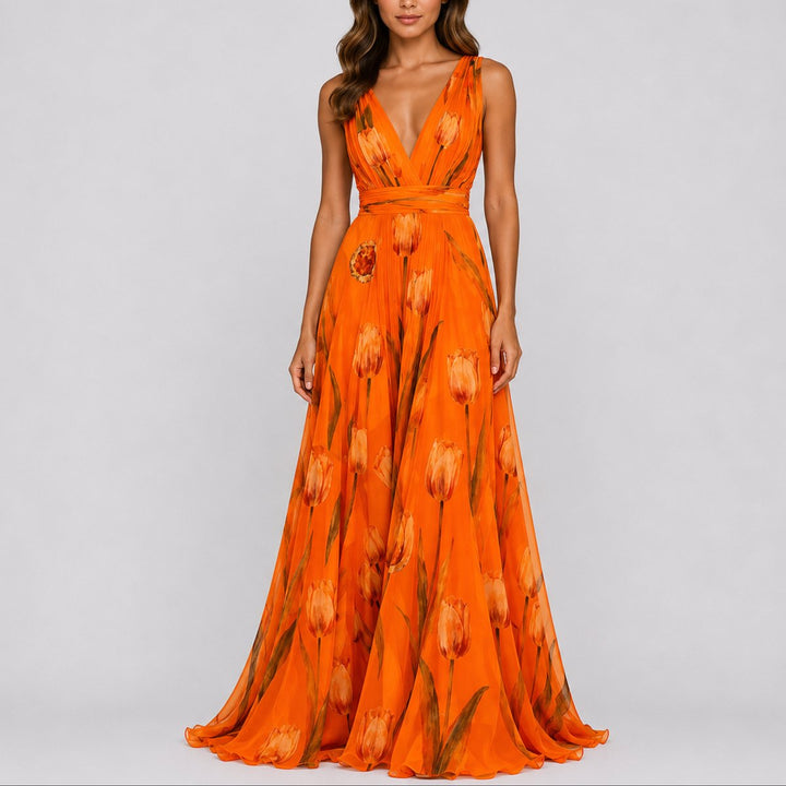 Women's Floral A-Line Wrap V-Neck Maxi Dress for Wedding Guests — view 4