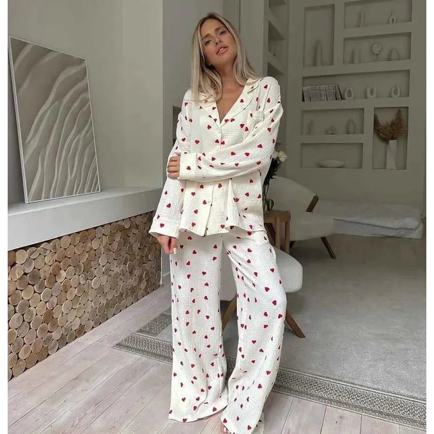 Floortje Heart Print Cotton Gauze Pajama Set - image 1