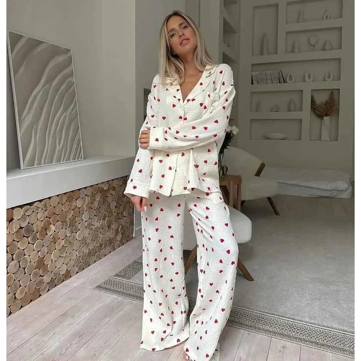 Floortje Heart Print Cotton Gauze Pajama Set - image 1