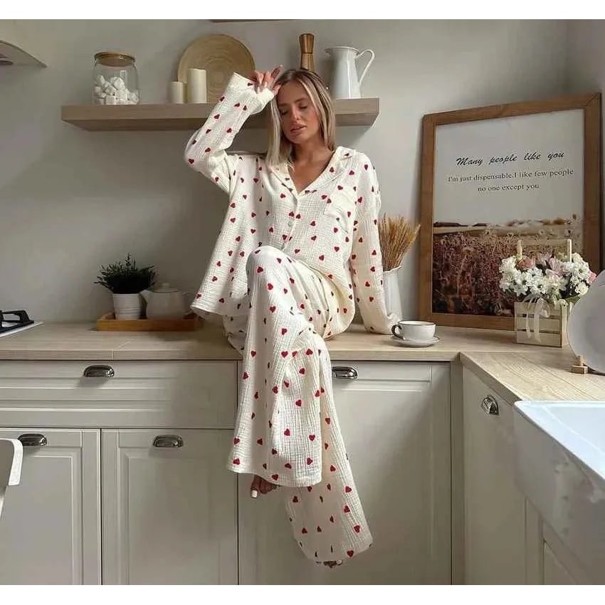 Floortje Heart Print Cotton Gauze Pajama Set - image 4