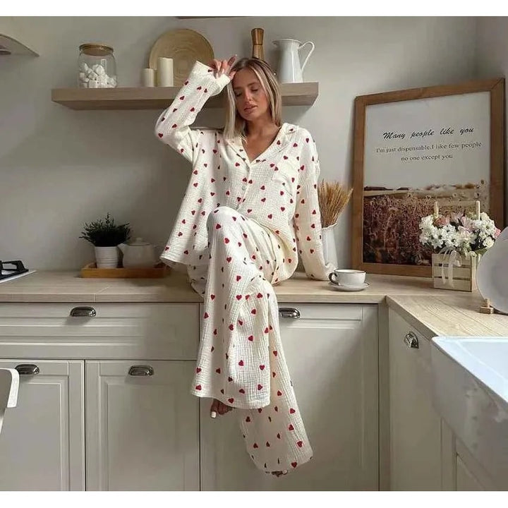 Floortje Heart Print Cotton Gauze Pajama Set - image 4