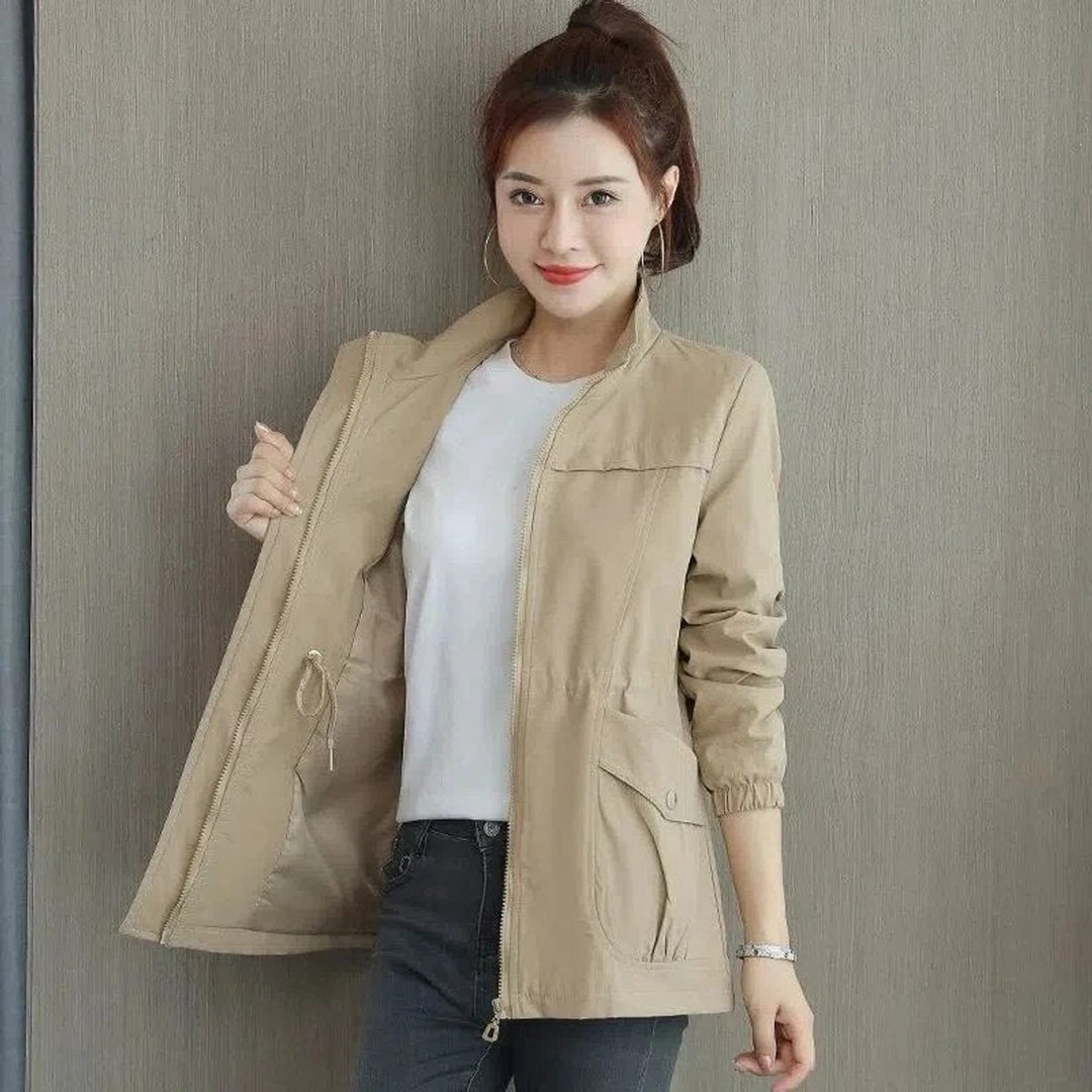 Norah | Women's Cropped Zip-Front Bomber Jacket for Cold Weather in Khaki