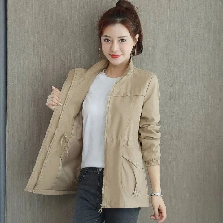 Norah | Women's Cropped Zip-Front Bomber Jacket for Cold Weather in Khaki