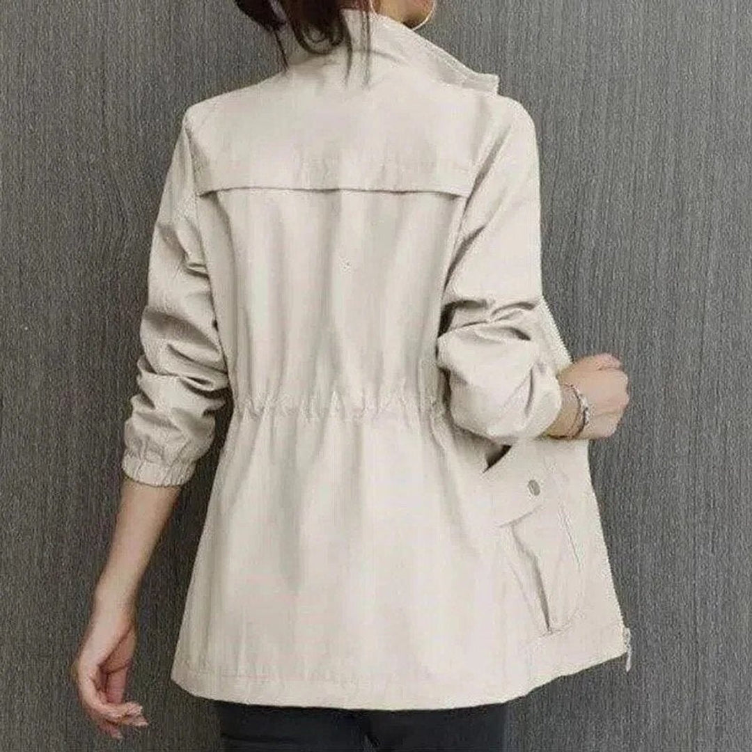 Norah | Women's Cropped Zip-Front Bomber Jacket for Cold Weather in Beige