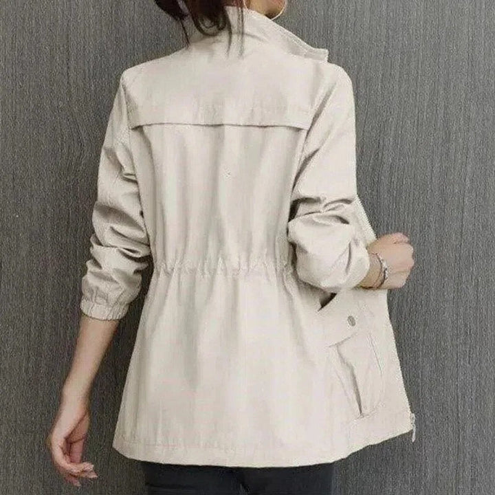 Norah | Women's Cropped Zip-Front Bomber Jacket for Cold Weather in Beige