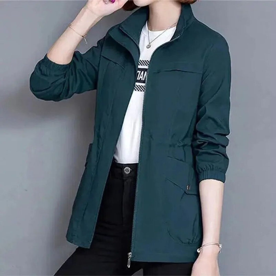 Norah | Women's Cropped Zip-Front Bomber Jacket for Cold Weather in Blue