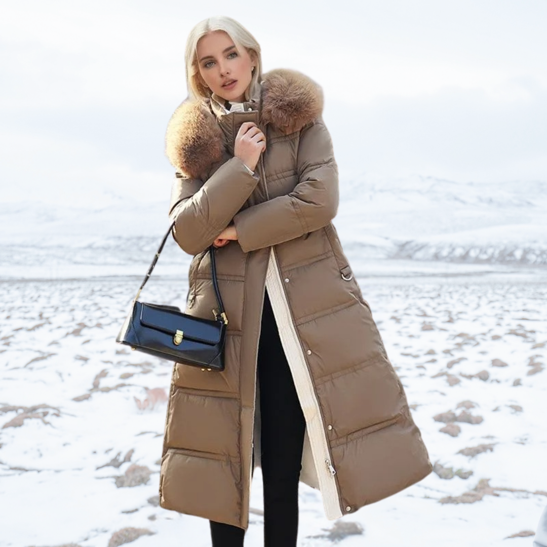 Benthe Long Puffer Coat with Faux Fur Hood and Belt - image 2