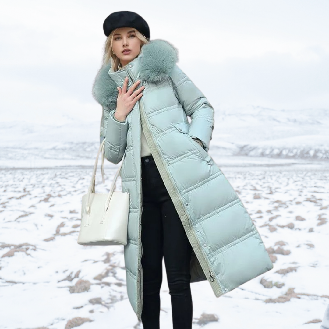 Benthe Long Puffer Coat with Faux Fur Hood and Belt - image 3
