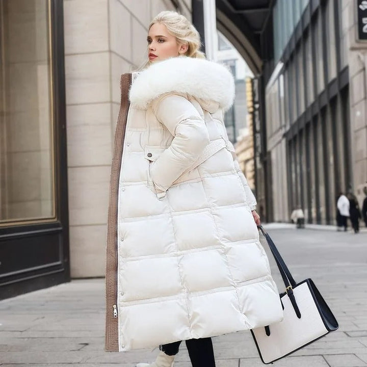 Benthe Long Puffer Coat with Faux Fur Hood and Belt - image 4