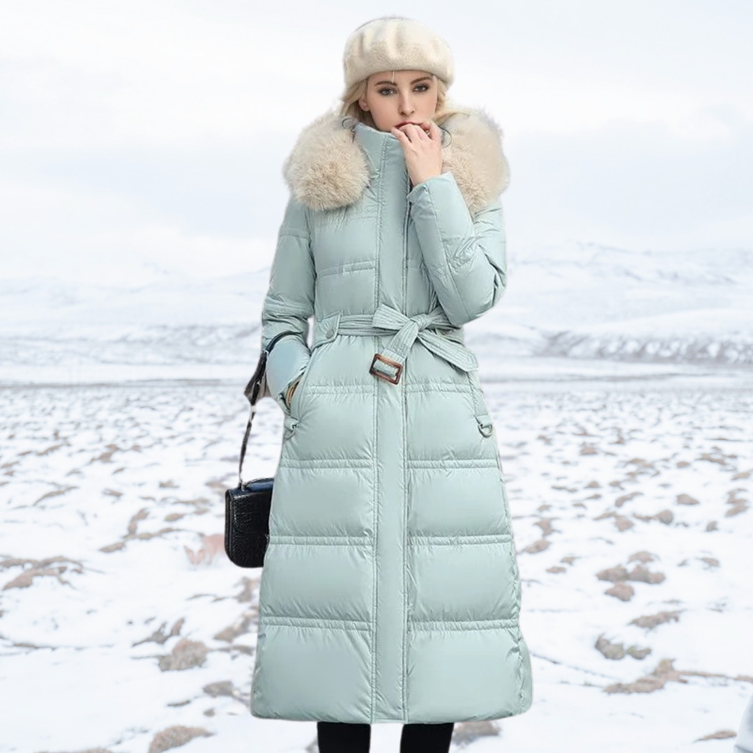Benthe Long Puffer Coat with Faux Fur Hood and Belt - image 7