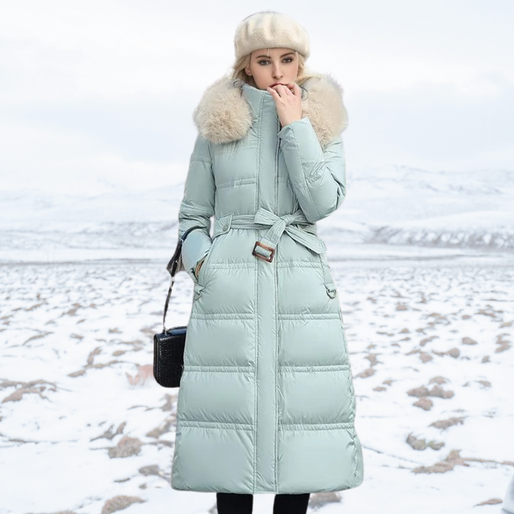 Benthe Long Puffer Coat with Faux Fur Hood and Belt - image 7