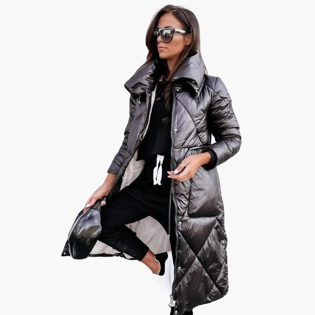 Sylvana Long Quilted Puffer Coat with Stand Collar - image 1