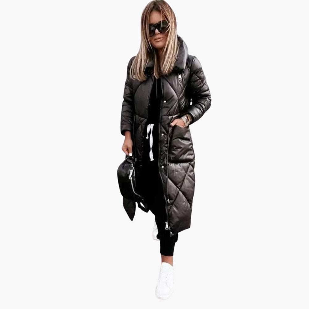 Sylvana Long Quilted Puffer Coat with Stand Collar - image 2