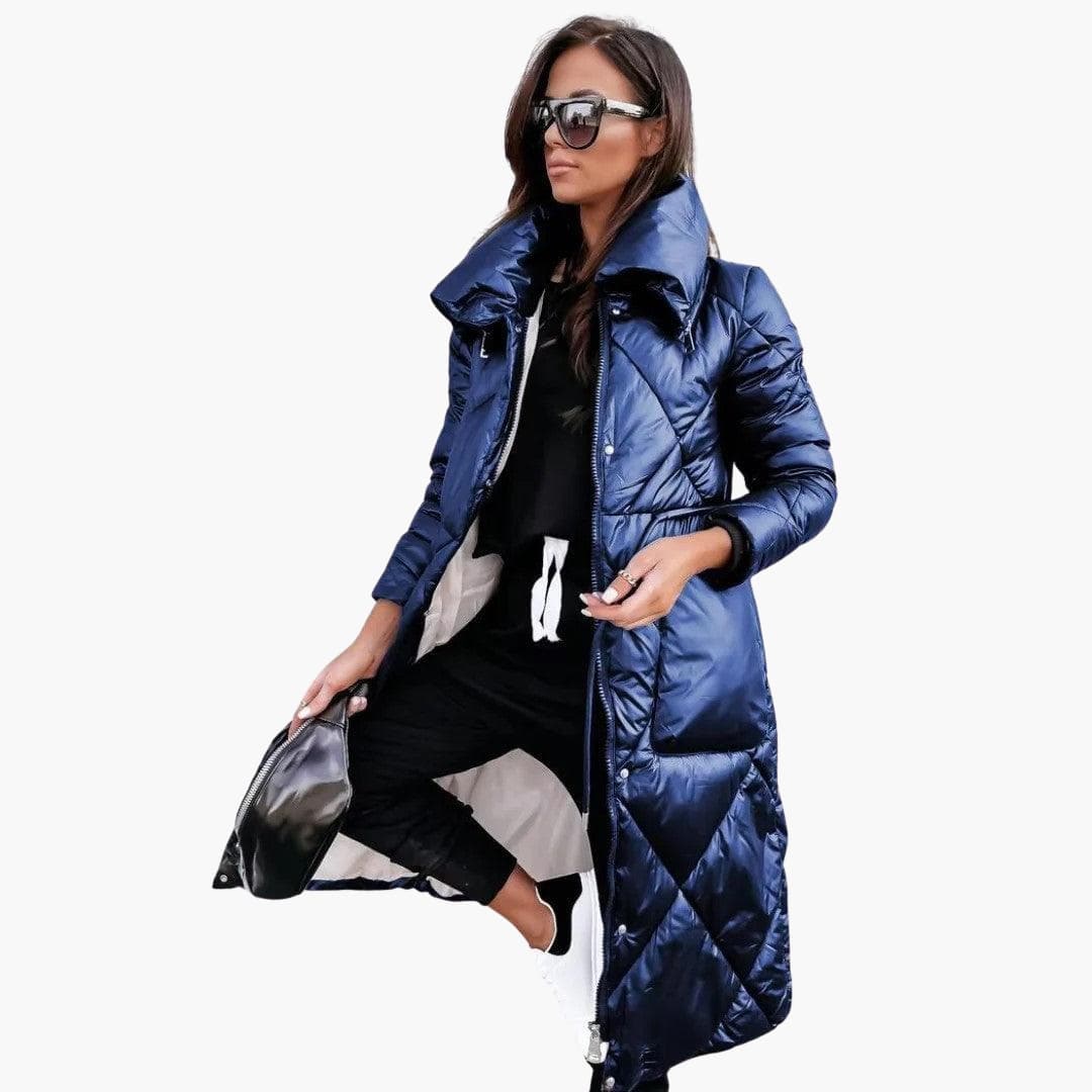Sylvana Long Quilted Puffer Coat with Stand Collar - image 4
