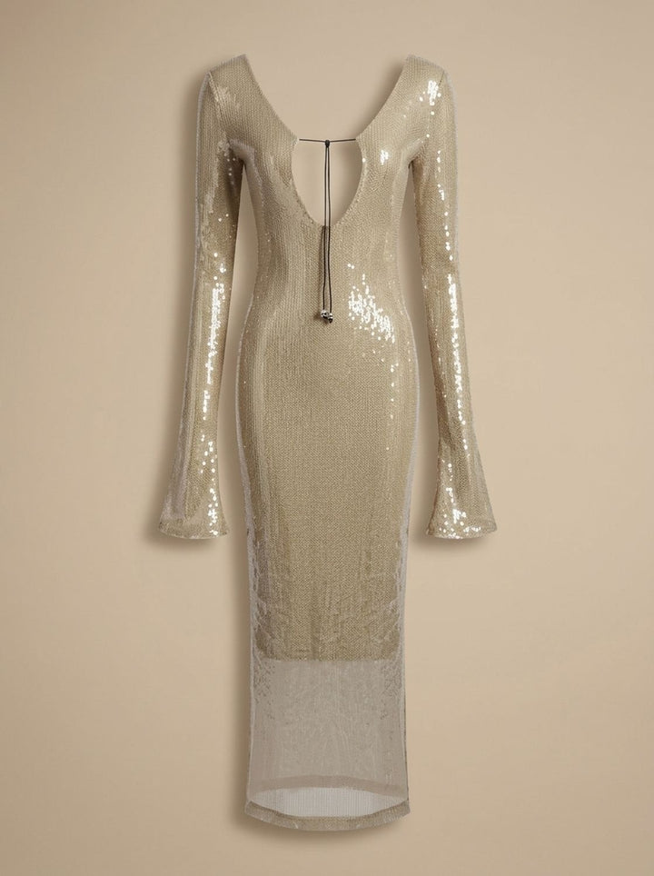 Bente Long-Sleeve V-Neck Sequin Maxi Dress - image 12