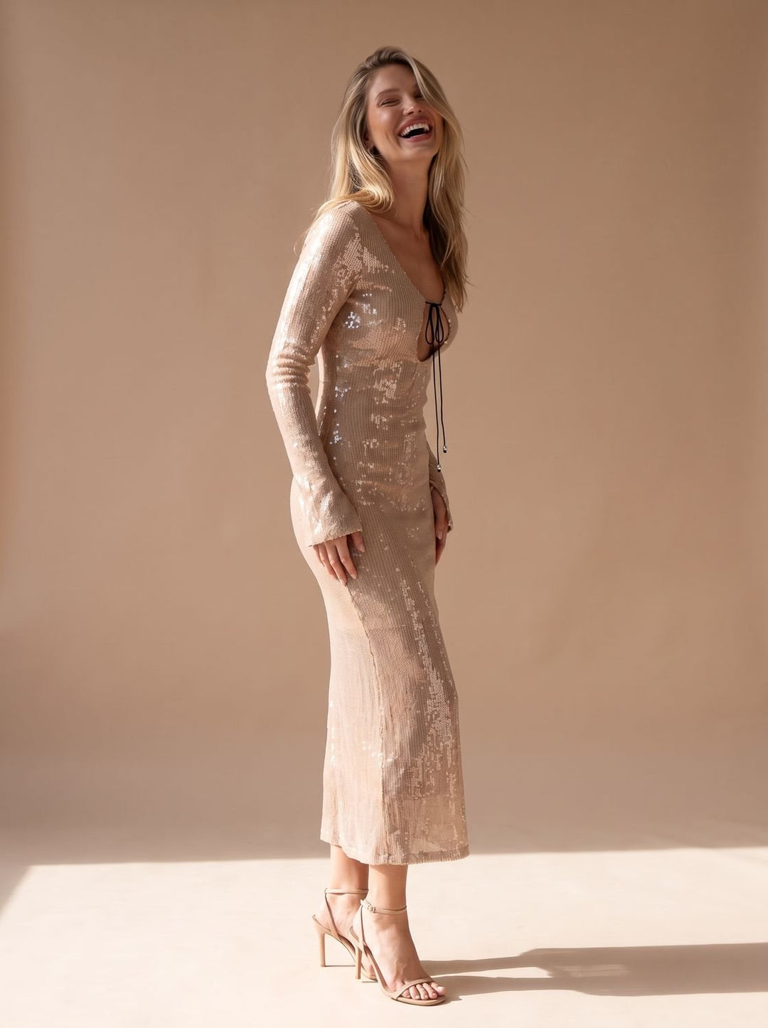 Bente Long-Sleeve V-Neck Sequin Maxi Dress - image 3
