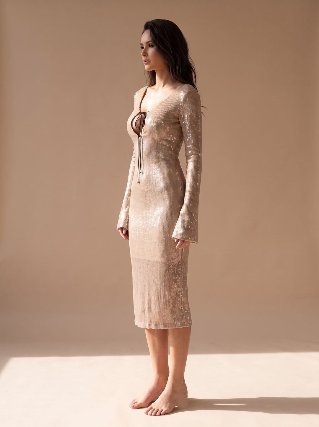 Bente Long-Sleeve V-Neck Sequin Maxi Dress - image 7