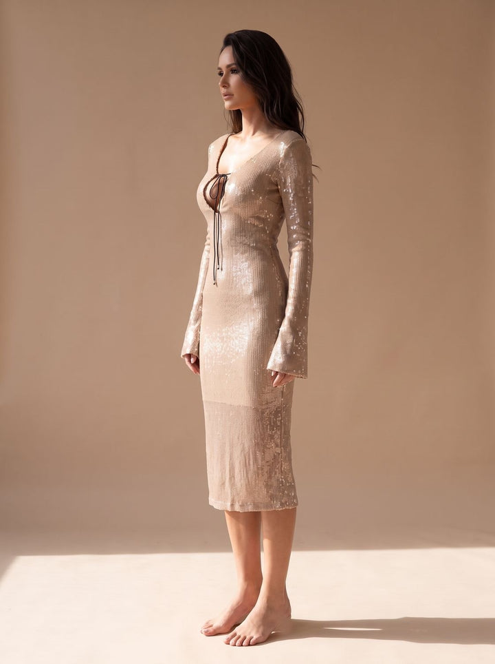 Bente Long-Sleeve V-Neck Sequin Maxi Dress - image 7