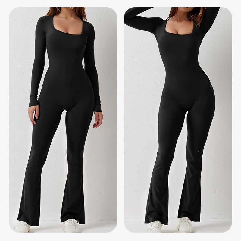 Hiske Long-Sleeve Square-Neck Flared Jumpsuit - image 2