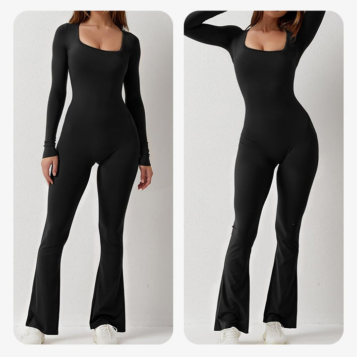 Hiske Long-Sleeve Square-Neck Flared Jumpsuit - image 2