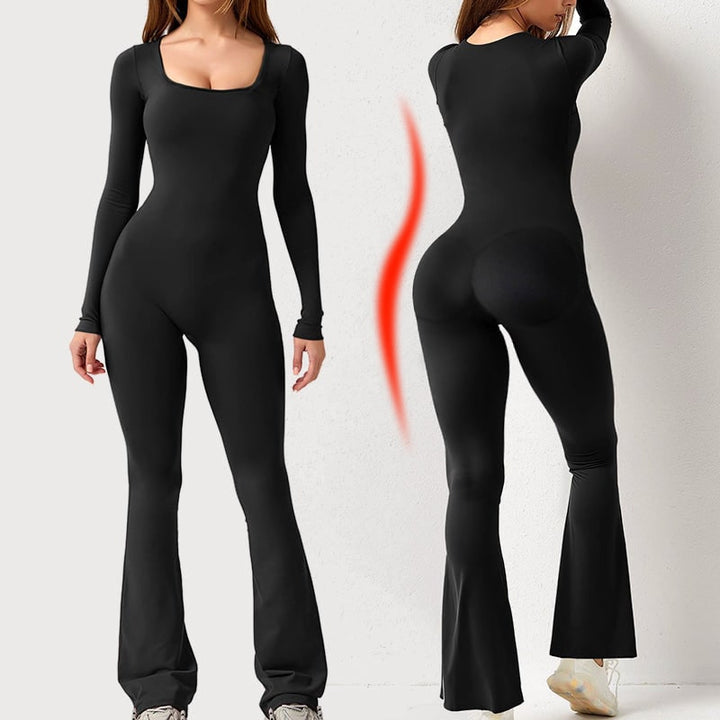 Hiske Long-Sleeve Square-Neck Flared Jumpsuit - image 5